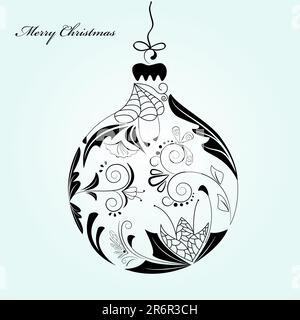 Vektorbild der schwarzen Silhouette des weihnachtsballs auf blauem Hintergrund Stock Vektor