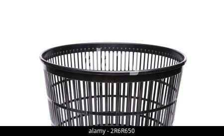 Oben leeren Sie den Papierkorb, der Mülleimer ist auf weißem Hintergrund isoliert Stockfoto