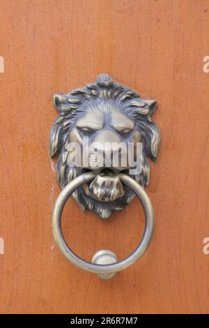 Türgriff in Form eines Löwenkopfs Stockfoto
