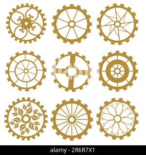 Eingestellt von Zahnrädern der verschiedenen Form auf weißem Hintergrund Stock Vektor