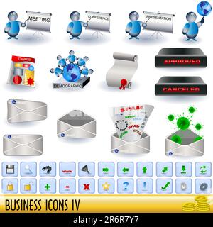 Satz von Geschäftssymbolen sowie entsprechende Schaltflächen – Teil 4. Stock Vektor