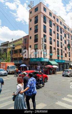 Straßen neben Hotel Toledo, Colonia Centro, Centro, Cuauhtémoc, Mexiko-Stadt, Mexiko Stockfoto