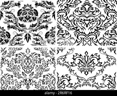 Nahtloser Damask-Hintergrund für Ihre Designzwecke. Um nahtlose Muster zu erstellen, ziehen Sie einfach die gesamte Gruppe in die Farbfelder-Leiste, und füllen Sie sie... Stock Vektor