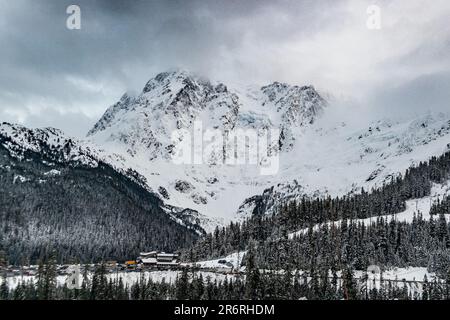 Ein schneebedeckter Mount Baker, ein Vulkan im US-Bundesstaat Washington im Winter Stockfoto