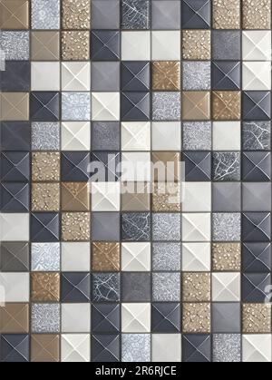 Set aus quadratischen Mosaikfliesen in trendigen Farben. Stockfoto