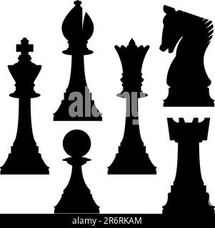 Schachfiguren in Vektorsilhouette, einschließlich König, Königin, Turm, Bauer, Ritter, Und Bischof Stock Vektor