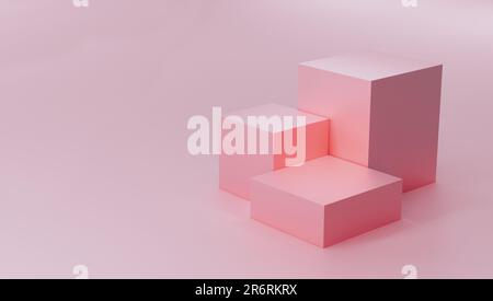 Pink Pastellfarben Cubes Podium Podestal für Produkthintergrund auf leerem pinkfarbenen Hintergrund 3D Abbildung Stockfoto