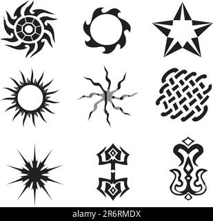 Set mit 6 verschiedenen Tattoo-Designs Stock Vektor