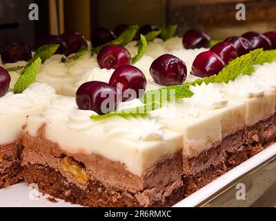 Mini-Kuchen mit Beeren und Früchten aus der Nähe. himbeere, Blaubeere und Kiwi. Leckere kleine Törtchen Stockfoto