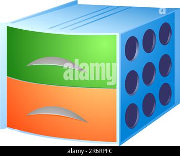 Blauer Kasten für Dokumente mit zwei Partitionen. Stock Vektor