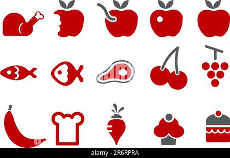 Vector Icons Pack – Red Series, Lebensmittelsammlung Stock Vektor