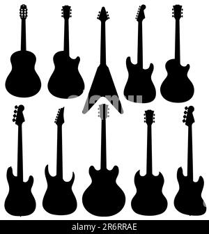 Vektorisolierte Gitarrensilhouetten. Stock Vektor