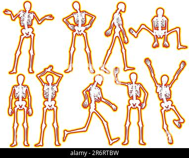 Satz von bearbeitbaren Vektor Skelett Umrisse mit einem glühenden Rand Stock Vektor