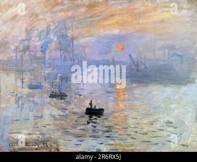 Impression Sonnenaufgang, Monet. Landschaftsmalerei in Öl auf Leinwand von Claude Monet, 1872 Stockfoto