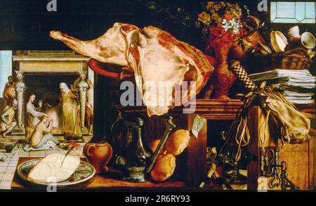 Pieter Aertsen, Christus mit Mary und Martha, Still Life Malen in Öl auf der Platte, 1552 Stockfoto