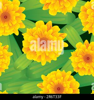 Abstrakte Blumen im Hintergrund. Nahtlos. Orange - grüne Palette. Vektordarstellung. Stock Vektor