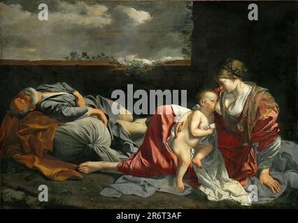 Der Rest auf dem Flug nach Ägypten. Museum: Musée du Louvre, Paris. Autor: ORAZIO GENTILESCHI. Stockfoto