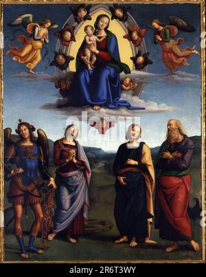 Madonna in Ruhm mit den Heiligen (Pala Scarani). Museum: Pinacoteca Nazionale di Bologna. Autor: PERUGINO. Stockfoto