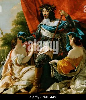 Ludwig XIII. Zwischen zwei Figuren, die Frankreich und Navarra symbolisieren. Museum: Musée du Louvre, Paris. Autor: SIMON VOUET. Stockfoto
