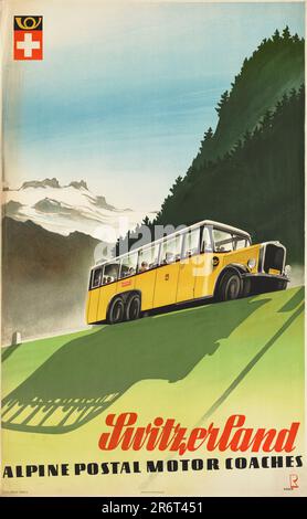 Die Schweiz. Alpine Postkutschen. Museum: PRIVATE SAMMLUNG. Autor: Bernhard Reber. Stockfoto