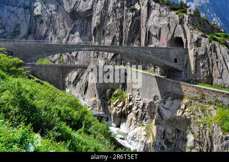 Bei der Teufelsbrücke, der Schöllenenenschlucht, Uri Stockfoto