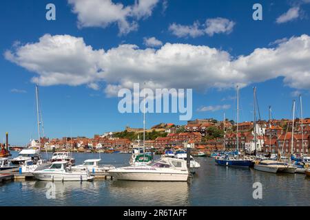 WHITBY NORTH YORKSHIRE, UK - AUGUST 22 : Yachten, die am 22. August 2010 in Whitby North Yorkshire vertäut sind. Nicht identifizierte Personen Stockfoto