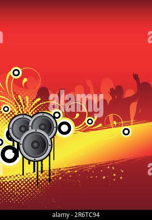 Roter abstrakter Party-Flyer mit tanzenden Menschen Stock Vektor