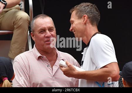 Der ehemalige Profi-Tennisspieler und Trainer Ivan Lendl besuchte das Ausstellungsspiel der UniCredit Czech Open 30., 10. Juni 2023, Prostejov. Die Exh Stockfoto