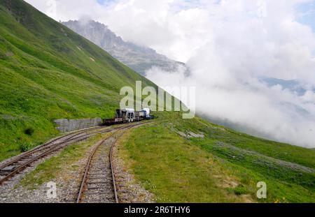 Schweiz, Furka Pass Dampfeisenbahn, Furka Berglinie, Schweiz Stockfoto