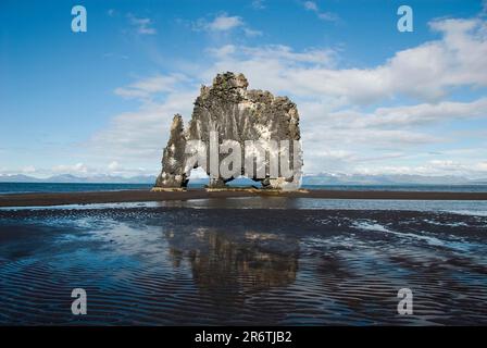 Hvitserkur Bird Rock, Halbinsel Vatnsnes, Island, Ebbe Stockfoto