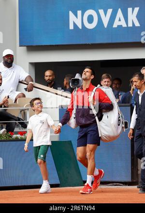 Paris, Frankreich, 11. Juni 2023. Serbischer Tennisspieler Novak Djokovic beim French Open 2023 Tennis Turnier in Roland Garros am Sonntag, den 11. Juni 2023., © Juergen Hasenkopf / Alamy Live News Stockfoto
