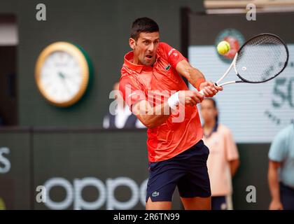 Paris, Frankreich, 11. Juni 2023. Serbischer Tennisspieler Novak Djokovic beim French Open 2023 Tennis Turnier in Roland Garros am Sonntag, den 11. Juni 2023., © Juergen Hasenkopf / Alamy Live News Stockfoto