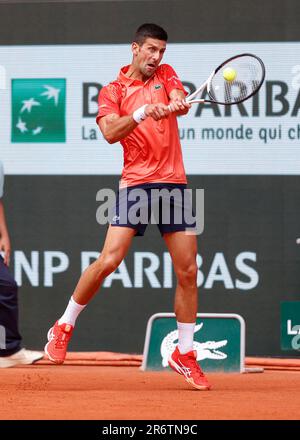 Paris, Frankreich, 11. Juni 2023. Serbischer Tennisspieler Novak Djokovic beim French Open 2023 Tennis Turnier in Roland Garros am Sonntag, den 11. Juni 2023., © Juergen Hasenkopf / Alamy Live News Stockfoto