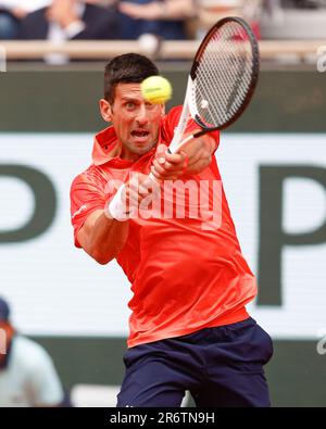 Paris, Frankreich, 11. Juni 2023. Serbischer Tennisspieler Novak Djokovic beim French Open 2023 Tennis Turnier in Roland Garros am Sonntag, den 11. Juni 2023., © Juergen Hasenkopf / Alamy Live News Stockfoto