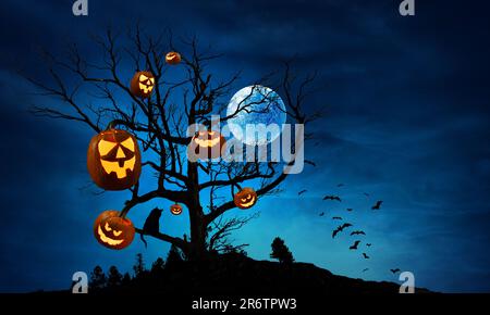 Halloween-Bild mit Kürbissen . Gemischte Medien Stockfoto