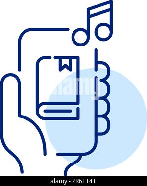 Mobile App zum Anhören von Hörbüchern. Zugang zur digitalen Bibliothek. Pixelgenaue, bearbeitbare Kontur Stock Vektor