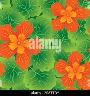 Abstrakte Blumen im Hintergrund. Nahtlos. Orange - grüne Palette. Vektordarstellung. Stock Vektor