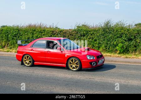 2003 Uhr Red Subaru Impreza WRX Turbo; Classic & Performance Motor Show im Hoghton Tower; Supercar Showtime Juni 2023 Stockfoto