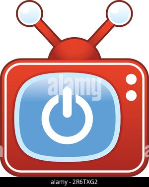 Symbol für die Stromversorgung des Computers auf einem Retro-Fernseher Stock Vektor