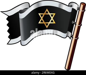 Der Stern des jüdischen religiösen Symbols von David auf schwarzer, silberner und goldener Vektorflagge, die auf Websites, in gedruckter Form oder auf Werbematerial verwendet werden kann Stock Vektor