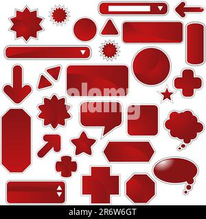 Set aus mehreren Weblabels und Symbolen - rote Farbe. Stock Vektor