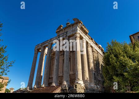 Der Tempel von Antoninus und Faustina ist ein antiker römischer Tempel im Forum, der später in eine römisch-katholische Kirche, Chiesa di San Lorenzo, Rom, umgewandelt wurde Stockfoto