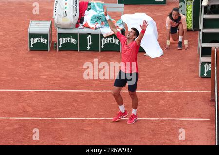 Paris, Frankreich. 11. Juni 2023. PARIS, FRANKREICH auf der 11. JUNI 2023; SIEGESFEIER TENNIS-Finale zwischen Novak DJOKOVIC (Serbien) und Casper RUUD (Norwegen) - FINALE der French Open 2023 bei Roland Garros am Hof Philippe Chatrier sieht Djokovic am 11. Juni 2023 als Gesamtsieger des diesjährigen Turniers in Paris. - Copyright © Fabien BOUKLA/ATP images (BOUKLA Fabien/ATP/SPP) Credit: SPP Sport Press Photo. Alamy Live News Stockfoto