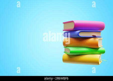 Ein Stapel Bücher isoliert auf blauem Hintergrund. 3D-Rendering Stockfoto
