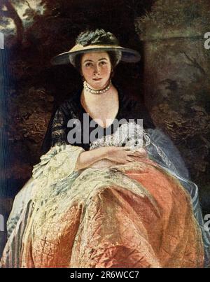 Die Überschrift Anfang 1900er lautet: „Nelly O'Brien von Reynolds (1723-1792) in der Wallace Collection Dieses Porträt ist eines der besten Beispiele für Sir Joshuas Kunst und wurde 1763 gemalt. Der Schatten auf dem Gesicht wird am besten gemanagt. Die Spitze um den Arm und den Rock sind nach den Wünschen des Künstlers lackiert. Sir Joshua malte andere Porträts dieser faszinierenden Frau." Joshua Reynolds (1723-1792) war der führende englische Porträt des 18. Jahrhunderts. Durch Studium der antiken und italienischen Renaissance-Kunst und der Werke von Rembrandt, Rubens und Van Dyck, Bruder Stockfoto