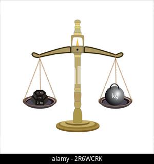 Waage kg Gewicht Stein und Gewicht Stein. Gleichgewichtsmessung. Vektordarstellung. Symbol für Ausgleichsmessung. Stock Vektor