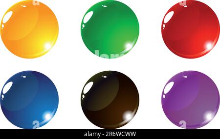 Kugel, rund, Schmuck, transparent, Farben, Glas, glänzend, Kreis, Kugel, Schaltflächen, Beschreibung, Bild, Farbig, blau, Murmeln, Multi, Vektor, Symbol, ... Stock Vektor