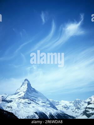 Die Schweiz. Im Kanton Valais. Zermatt. Matterhorn aus dem Skigebiet Sunnegga Paradise. Stockfoto
