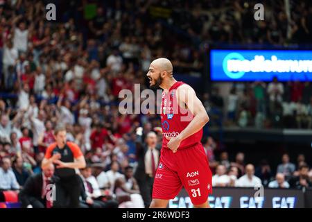 Mailand, Italien. 11. Juni 2023. Mediolanum Forum, Mailand, Italien, 11. Juni 2023, SHAVON SHIELDS (EA7 EMPORIO ARMANI MILANO) im Finale des 2. Spiels – EA7 Emporio Armani Milano vs Virtus Segafredo Milano – Italienische Basketball-Serie A-Meisterschaft: Live Media Publishing Group/Alamy Live News Stockfoto