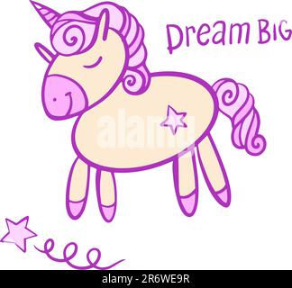 Einhorn-Vektor. Pferdeschlaf. Farbiges Buch. Aufkleber, Symbol isoliert. Süßes magisches Cartoon-Fantasy-Tier. Traumsymbol. Design für Kinder, Babyzimmer Stock Vektor